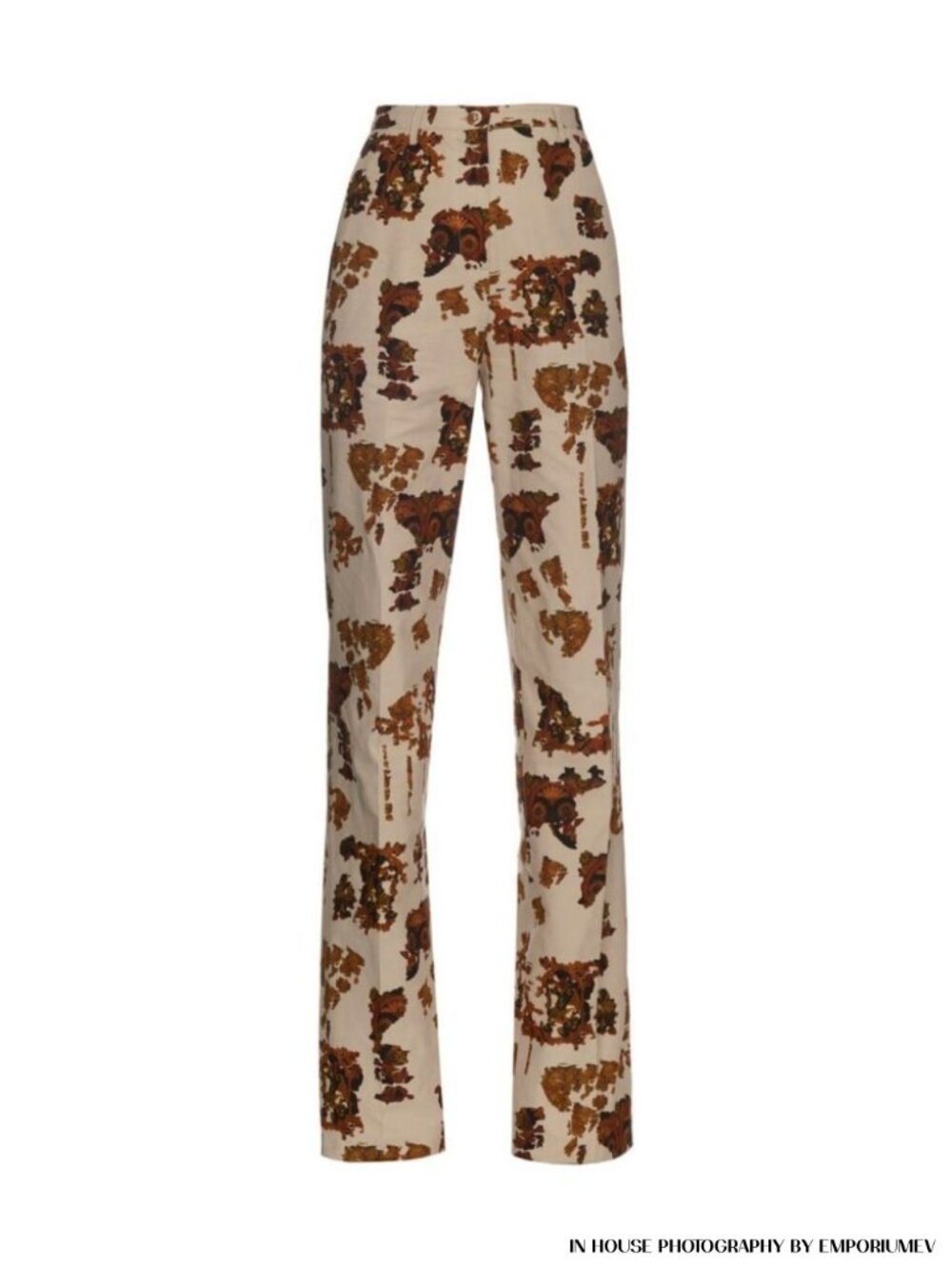 NWT Bottega Veneta Ethnic Floral Print Beige Women Size 2 Flared Leg Trousers